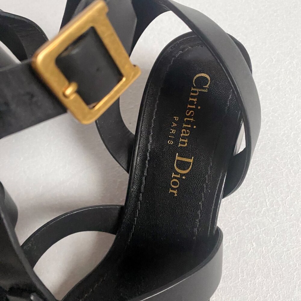 DIOR Black Leather Double-D Gold Buckle Sandal Size 38 - Pre-loved - Picture 5 of 9